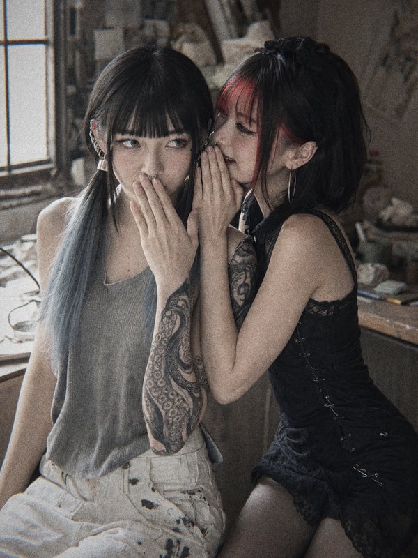 耳打ちする二人